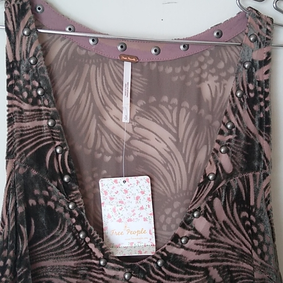 Free People Ellie Burnout Velvet Dress-Pink Combo - Picture 3 of 5